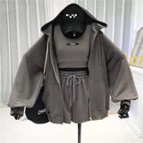 Shorts Three 3 Piece Sets Women Vest Drawstring Shorts Hooded Zipper Jacket Sportswear Suits Female Solid Sports