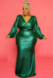 Plus Size Shiny V-neck Puff Sleeve Evening