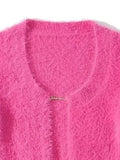 Fashion Women's Knitted Cardigan O-neck Slim Mental Buckle Long Sleeve Solid Color Short Sweater Spring 2023 New