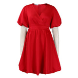 Women's Clothing V-Neck Big Swing Bubble Sleeve Banquet Dress Bridesmaid Dress