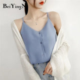 Casual Loose Buttons Top Tank Women 5Colors Sexy High Street Strap Chiffon Female T Shirt All-match Soft Camis