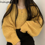 Sweaters for Women 2023 Pull Femme Y2k Clothes O-neck Lantern Sleeve Casual Jumper Knitted Korean Cropped