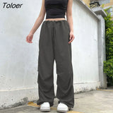 Streetwear Vintage Solid Wide Leg Pants Women Casual Low Waist Cargo Baggy Trousers Hip Hop Pants Korean Fashion