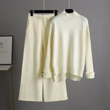 Winter Women Loose Sweater Sets Turtleneck Warm Sweater Top+Wide Leg Long Pants Women Casual Knitted Two Pieces