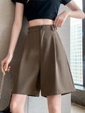 Summer White Black Suit Shorts Woman High Waist Wide Leg Shorts Women Casual Half Trousers Loose Knee Length Pants