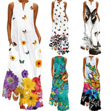 Summer Women's Fashion Sexy Digital Printed V-neck Sleeveless Pocket