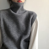 Women's Solid Color High Neck Sleeveless Sweater 2022 Autumn Knitted