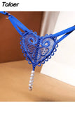 Love Heart Pearl Massuge Lace Thong Low Waist Transparent Sexy Underwear G-String Fashion Women Lingerie Panties Briefs
