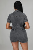 Short Sleeves Zip Up Denim