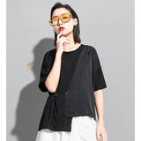 Women White Irregular Drawstring Big Size T-shirt New Round Neck Short Sleeve Fashion Tide Spring Summer 2023