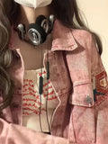 Spliced Denim Jacket Girl Spring And Autumn Loose Design Sense Small Casual Pink Workwear
