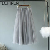 Tulle Skirts Women Mesh Elastic Waist 4Colors Tutu Skirt Sweet Kpop Fashion Bridesmaids Pleated Skirts Falda Saia