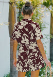 Printed Casual Turn-down Collar Short Sleeves Floral Print Belted Loose