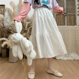 Kawaii Black Long Skirts Women Lolita White Patchwork High Waisted Midi Skirt Autumn Japanese Soft Girl Preppy