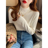 Collar Bottom Shirt Femininity In Autumn And Winter New Wool Long-Sleeved Knitted Shirt Solid Black