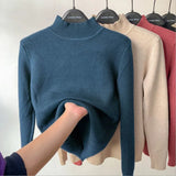 Warm Korean Plus Velvet Sweater Woman Knitwear Turtleneck Thicken 2022 Knitted Pullovers Casual Fleece Lined Tops
