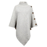 Autumn Winter Button Poncho Women Sweater Oversized Turtleneck Jumper Knitwear Holiday Vintage Cape Batwing Sleeve