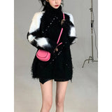 Fur Knitted Turtleneck Sweater Women Y2k Clothing Elegant Pullover Female Korean Style Tops Chic Outwear 2022