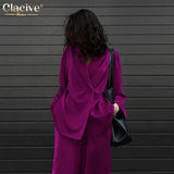 Fashion Long Sleeve Blazer Two Piece Sets Women Outifits Casual Loose Office Pants Set Elegant Green Satin Trouser