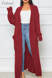 Winter Open Front Chunky Cardigan for Ladies Long Sleeve Cable Knit Floor Length Coat Fashion Side Big Pockets