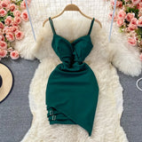 Women Summer Dress Solid Irregular Hip Wrap Red Dress Backless V-neck 2022 New High Waist Slim Sleeveless Party Dress