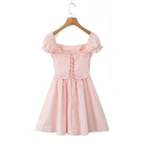 Pink Short Puff Sleeve Corset Style Mini Dress-Outfit
