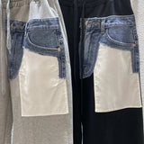 Casual Hit Color Wide Leg Pants For Women High Waist Patchwork Pocket Straight Loose Trousers Female 2023