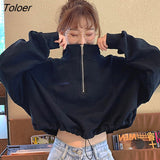 Womens Trendy Harajuku Kpop Females Hoodie Street Style Women Sweatshirt Zipper Popular Crop Tops Simple Elastic