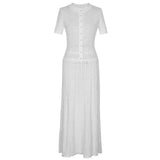 Retro Style Short-Sleeved Collar Knitted Hollow Pattern Dress Dress Dress Dress Dress Dress