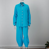 Loose Women Trouser Suits Long Sleeve Shirt With High Waist Harem Pants 2 Piece Sets 2022 New Spring Elegant Lady