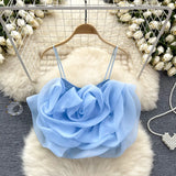 Holiday Wind Eogen Yarn Three-Dimensional Flower Sling Vest Women's Summer New Ocean Chic Short
