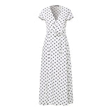 2022 Summer Maxi Dress Women Sexy Split Polka Dot Short Sleeve Long Sundress Celmia Bohemian Belted V-Neck Party Beach