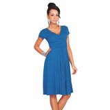 Women Dresses A-Line Solid Short Sleeve V-Neck Fit Clothing Robe Vintage 50s 60s Rockabilly Dress