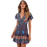 New Summer V-Neck Sexy Bohemian Print Dress Skirt Women's