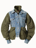 2023 Casual Temperament Fashion Turn-down Collar Autumn And Winter parka Patchwork Denim Cotton Woman jackets