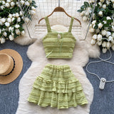 Dress With Women's Summer Chic Gentle Wind Tie Sling Sling Small Vest + High Waist Folded Lotus Side Half