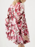 Print Floral Mini Dress For Women Lapel Lantern Sleeve High Waist Colorblock Dresses Female Clothing Summer New Fashion