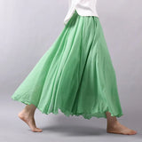 Elegant High Waist Linen Maxi Skirt 2020 Summer Ladies Casual Elastic Waist 2 Layers Skirts saia
