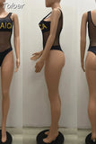 Mesh Fishnet Hollow Out Beach Bodysuit 2023 Summer Clothes for Women Outfit Letter Print Sleeveless One Piece Jumpsuit