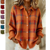Lattice Lady Casual Round Collar Denim Spliced Striped Print Jacket Digital