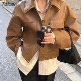 Leather Jackets Loose Cool Autumn Minimalist Vintage Harajuku All-match Classic Streetwear Stylish College Cropped