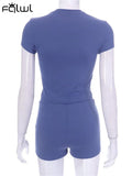Summer Sexy Casual Two Piece Sets For Women 2023 Solid Short Sleeve Bodycon Crop Top And Shorts Sets Sweatsuits