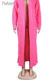 Winter Open Front Chunky Cardigan for Ladies Long Sleeve Cable Knit Floor Length Coat Fashion Side Big Pockets