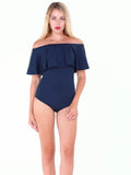 Sexy Off-the-shoulder Short Sleeves Solid Ruffles