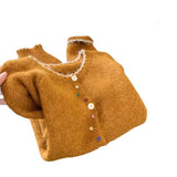 Toloer Retro Wavy Collar Color Button Design Knitted Cardigan Women Loose Soft-Creative Sweater Jacket