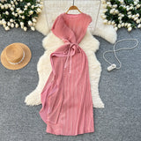 Folded Dress Design Irregular Lotus Leaves Side To Receive Waist Repair Bright Silk Pressure