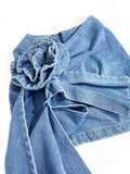 Fashion Women's Skirt High Waist Three-dimensional Rose Flower Asymmetric Blue Denim Short Skirts Summer 2023 New