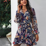 Dress Black Vintage Ladies A Line Fashion Flroal Print Ruffle Clothes For Women Retro Dresses New Arrival 2021