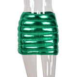 Sisterlinda Shiny Padded Women Y2K Mini Skirts Summer Casual Sliver Zip Elastic Hip Skirts Lady Party Clubwear Streetwear