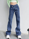 2023 Autumn New Women's Denim Flare Pants Botton Striped Zippers Slim High Waist Irregular Jeans Fashion Female Tide